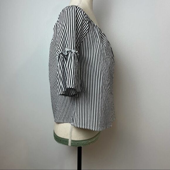 Ambiance Black & White Striped Strapless Off The Shoulder Blouse Short Sleeve M - Picture 7 of 10